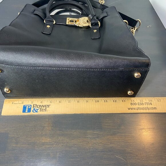 Michael Kors Hamilton Large EW Satchel Black Saffiano Leather Gold Lock - Picture 9 of 10